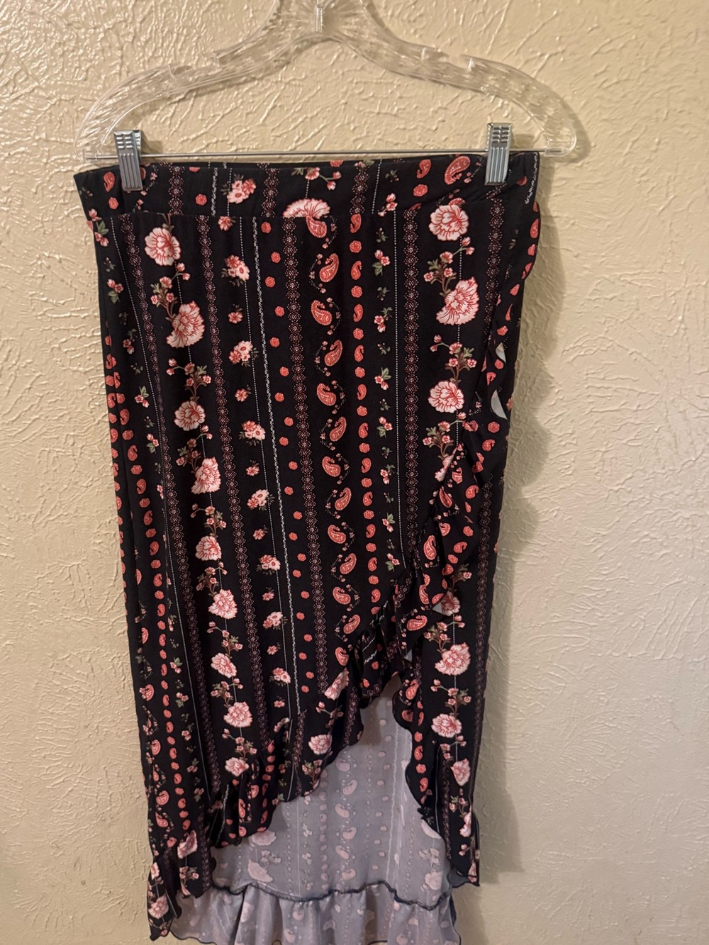 Rue21 Black Skirt with Pink Floral Paisley Print
